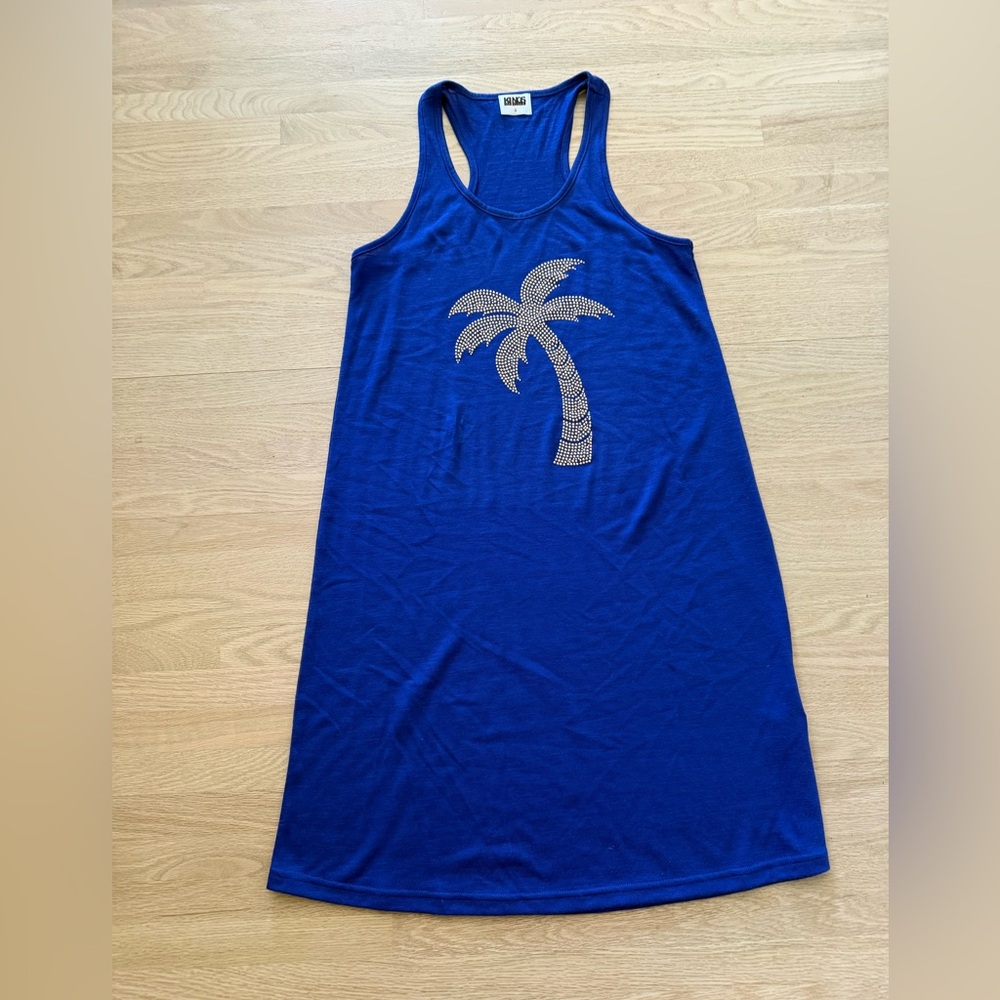 Blue Tank swimsuit cover with Palm Tree Design size S